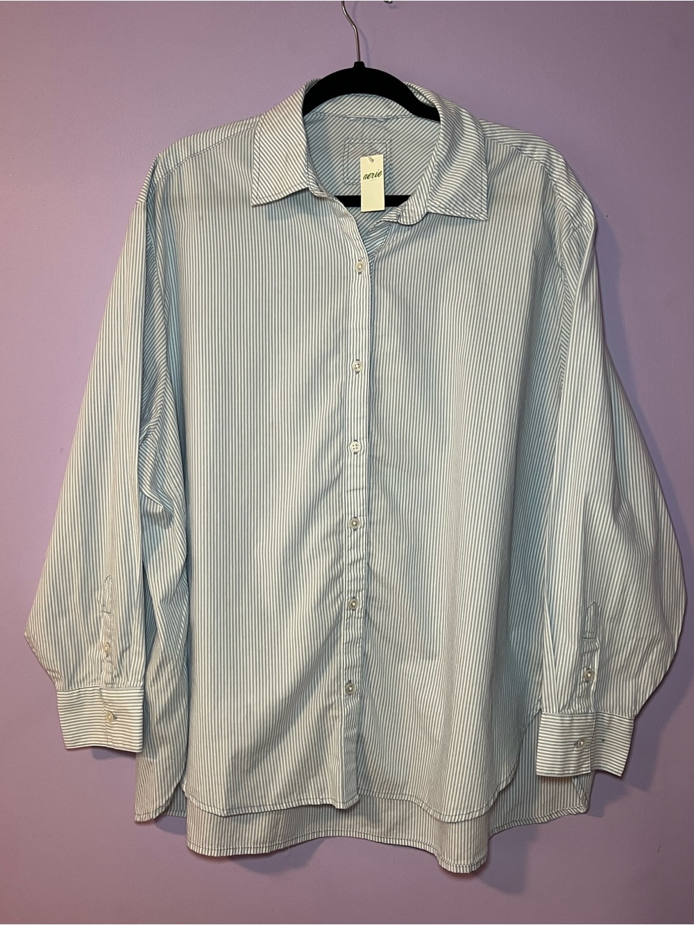Aerie Light Blue Striped Button-Up Boyfriend Shirt